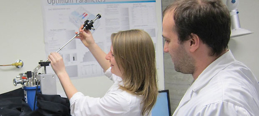 Researchers working in laboratory